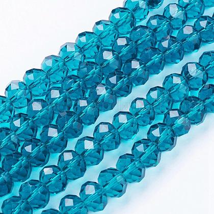Faceted Dark Cyan Handmade Glass Rondelle Beads US-X-GR10MMY-69-1