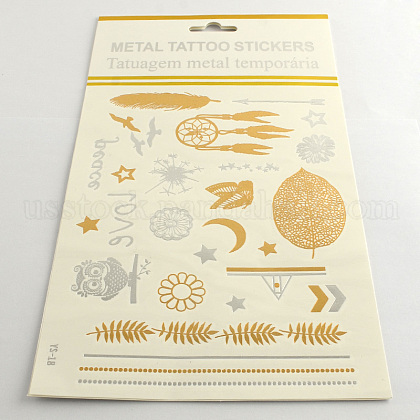 Mixed Flower Shapes Cool Body Art Removable Fake Temporary Tattoos Metallic Paper Stickers US-AJEW-Q081-38-1