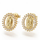 Brass Micro Pave Clear Cubic Zirconia Stud Earrings US-EJEW-S208-037-2