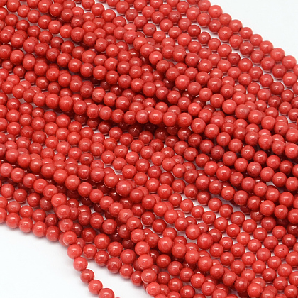 Dyed Natural Red Coral Round Bead Strands US-CORA-Q025-3mm-01-1