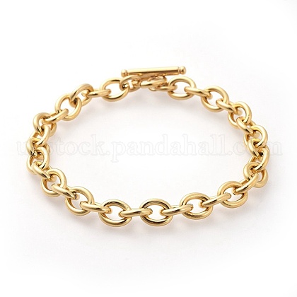 Vacuum Plating 304 Stainless Steel Cable Chain Bracelets US-BJEW-G618-04G-1