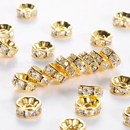 Brass Grade A Rhinestone Spacer Beads US-RSB038NF-01G-1