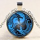 Dragon and Phoenix Pattern Flat Round Glass Pendant Necklaces US-NJEW-N0051-010H-02-1