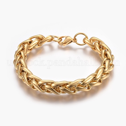 Ion Plating(IP) 304 Stainless Steel Wheat Chain Bracelets US-BJEW-L634-12G-1