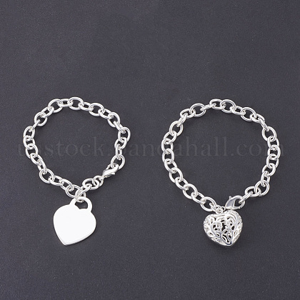 Brass Heart Charm Bracelets For Women US-BJEW-MSMC002-28S-1
