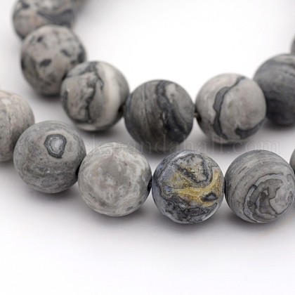 Frosted Natural Map Stone/Picasso Stone/Picasso Jasper Round Bead Strands US-G-M272-08-10mm-1