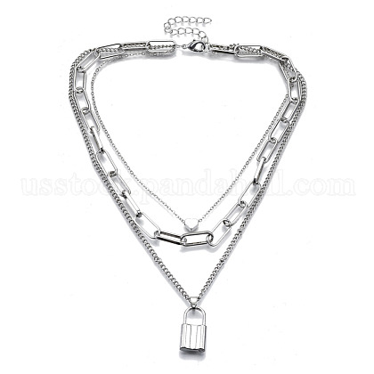 Zinc Alloy 3 Layered Necklaces US-NJEW-N047-004-RS-1
