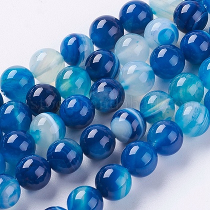 Round Dyed Natural Striped Agate/Banded Agate Beads Strands US-G-G582-8mm-10-1