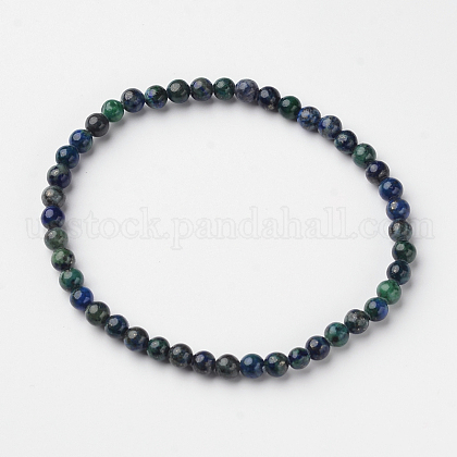 Natural Chrysocolla and Lapis Lazuli(Dyed) Round Bead Stretch Bracelets US-BJEW-L594-B04-1