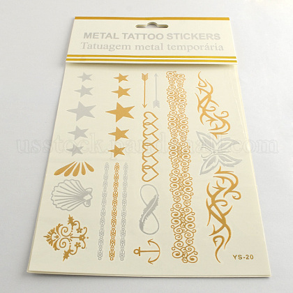 Mixed Shapes Cool Body Art Removable Fake Temporary Tattoos Metallic Paper Stickers US-AJEW-Q081-30-1