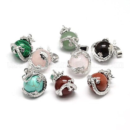Dragon Platinum Plated Brass Natural & Synthetic Mixed Stone Pendants US-G-F228-04-RS-1