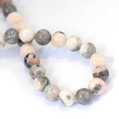 Natural Pink Zebra Jasper Round Bead Strands&nbsp;US-G-E334-8mm-11-6