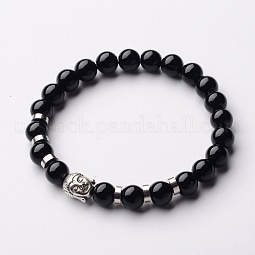 Buddha Head Gemstone Beaded Stretch Bracelets US-BJEW-JB01864-06