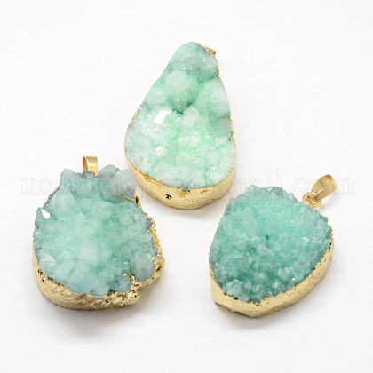 Electroplated Natural & Dyed Druzy Agate Pendants US-G-N0167-023B-03-1