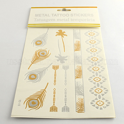 Mixed Shapes Cool Body Art Removable Fake Temporary Tattoos Metallic Paper Stickers US-AJEW-Q081-41-1