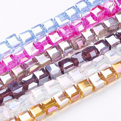 Electroplate Glass Beads Strands US-EGLA-R030-6x6mm-M-1