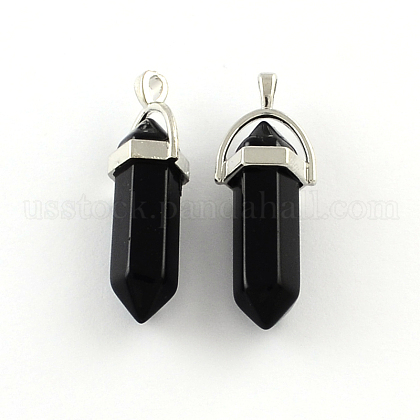 Black Stone Pendants with Alloy Findings US-G-R278-27P-1
