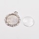 Flower Alloy Pendant Cabochon Settings and Half Round/Dome Clear Glass Cabochons US-DIY-X0221-AS-FF-3