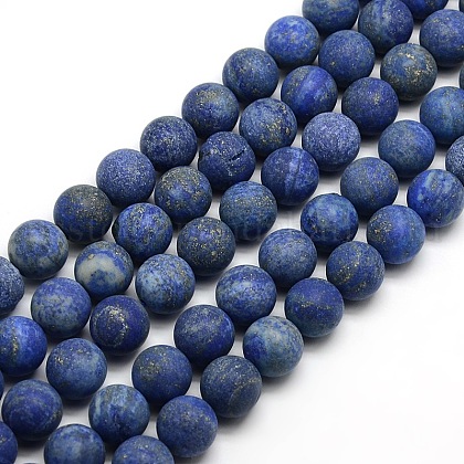 Natural Frosted Lapis Lazuli Round Bead Strands US-G-M064-10mm-08-1