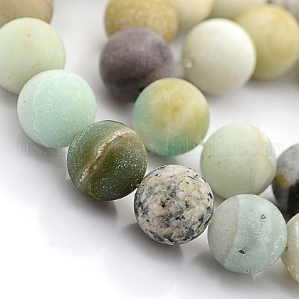 Natural Frosted Flower Amazonite Round Beads US-G-D616-12mm-1