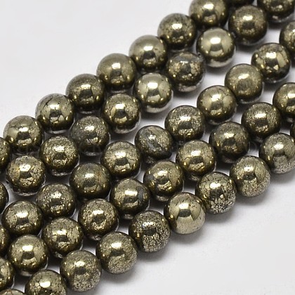 Natural Pyrite Round Beads Strands US-G-F197-10-6mm-1