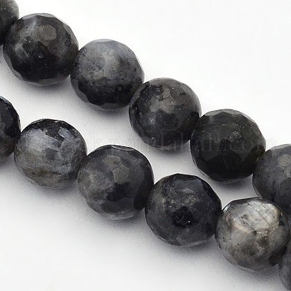 Faceted Round Natural Larvikite Beads Strands US-G-E302-083-6mm-1