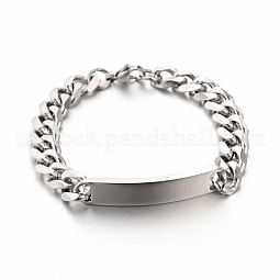 304 Stainless Steel Curb Link Chain ID Bracelets US-STAS-M175-07P