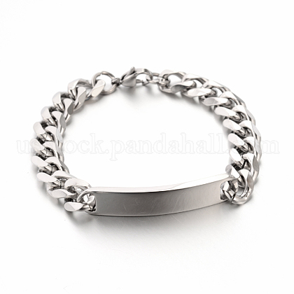 304 Stainless Steel Curb Link Chain ID Bracelets US-STAS-M175-07P-1