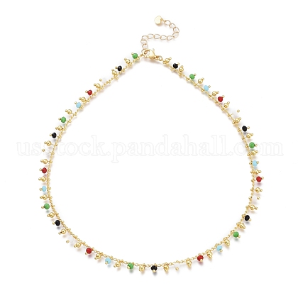 Brass Handmade Colorful Glass Beaded Necklaces US-NJEW-JN03134-1