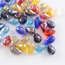 AB-Color Plated Teardrop Glass Beads US-EGLA-R104-10x15