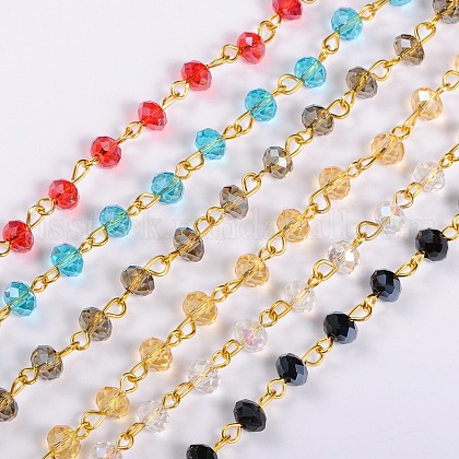 Handmade Rondelle Glass Beads Chains for Necklaces Bracelets Making US-AJEW-JB00037-1