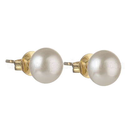 Natural Pearl Rondelle Stud Earrings US-EJEW-JE04585-03-1