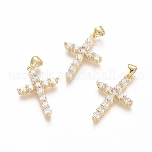 Brass Micro Pave Clear Cubic Zirconia Pendants US-ZIRC-G152-18B-G