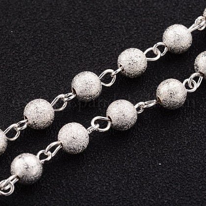 Brass Textured Beads Handmade Chains US-AJEW-JB00139-03-1