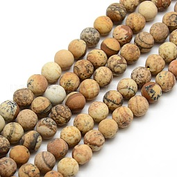 Frosted Natural Picture Jasper Round Bead Strands US-G-M064-8mm-05
