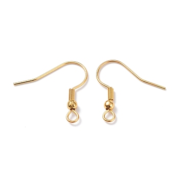 304 Stainless Steel Earring Hooks, Ear Wire, with Horizontal Loop, Real 18K Gold Plated, 20x20x3mm, Hole: 2mm, 21 Gauge, Pin: 0.7mm