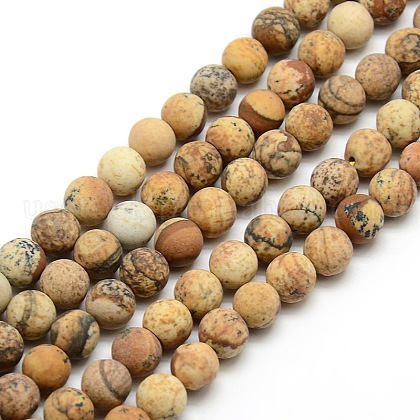 Frosted Natural Picture Jasper Round Bead Strands US-G-M064-8mm-05-1