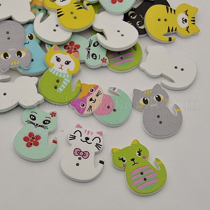 Cat Dyed 2-Hole Printed Wooden Buttons US-BUTT-P011-08-1
