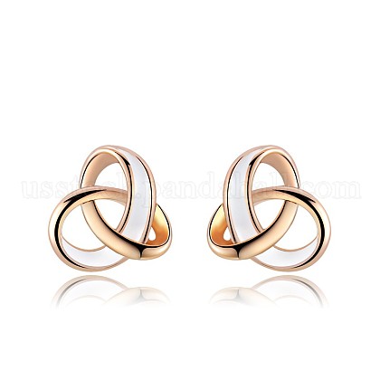 Real Rose Gold Plated Fashion Eco-Friendly Alloy Three Ring Enamel Ear Studs US-EJEW-AA00052-RG-1