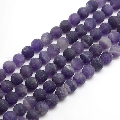 Frosted Natural Amethyst Round Bead Strands US-G-M064-8mm-13-1