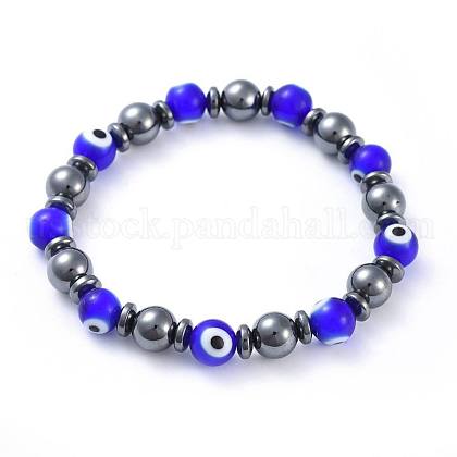 Handmade Evil Eye Lampwork Beads Stretch Bracelets US-BJEW-JB04461-02-1