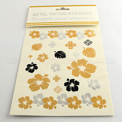 Mixed Flower Shapes Cool Body Art Removable Temporary Tattoos Metallic Paper Stickers US-AJEW-Q081-37-1