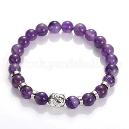 Buddha Head Gemstone Beaded Stretch Bracelets US-BJEW-JB01864-01-1