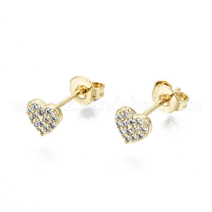 Brass Micro Pave Clear Cubic Zirconia Stud Earrings US-EJEW-T046-26G-NF-1