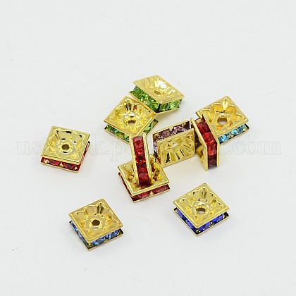 Brass Rhinestone Spacer Beads US-RB-A013-8x8-G-1