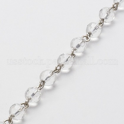 Handmade Faceted Round Glass Beads Chains for Necklaces Bracelets Making US-AJEW-JB00084-01-1