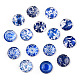 Blue and White Floral Printed Glass Cabochons US-GGLA-A002-12mm-XX-2