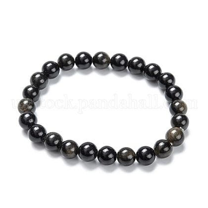 Natural Golden Sheen Obsidian Stretch Beaded Bracelets US-G-A185-01P-1