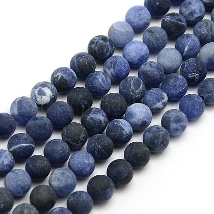 Frosted Natural Sodalite Round Bead Strands US-G-M064-6mm-01-1