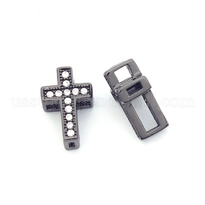 Fashionable Hollow Cross Brass Micro Pave Cubic Zirconia Beads US-ZIRC-N002-80B-1